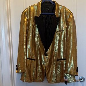 INC International Concepts Gold Sequin Blazer with Black Satin Trim